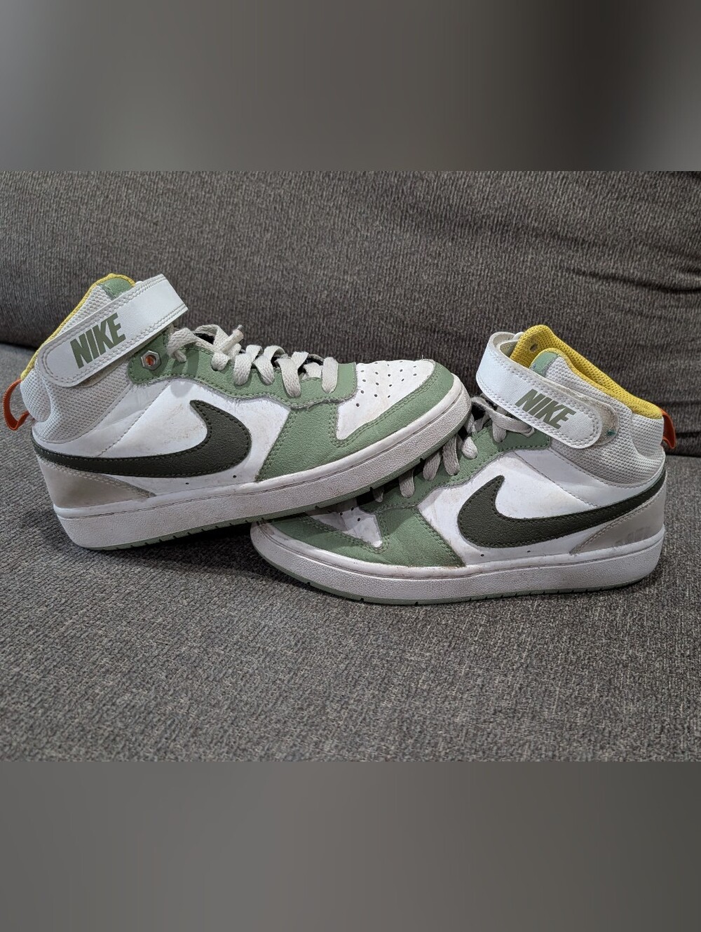 Nike High-Top Sneakers in White, Sage Green, Olive, and Yellow